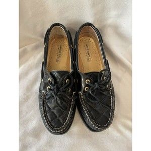 Sperry Top Sider Black Leather Quilted Loafers, Women’s Size 6
